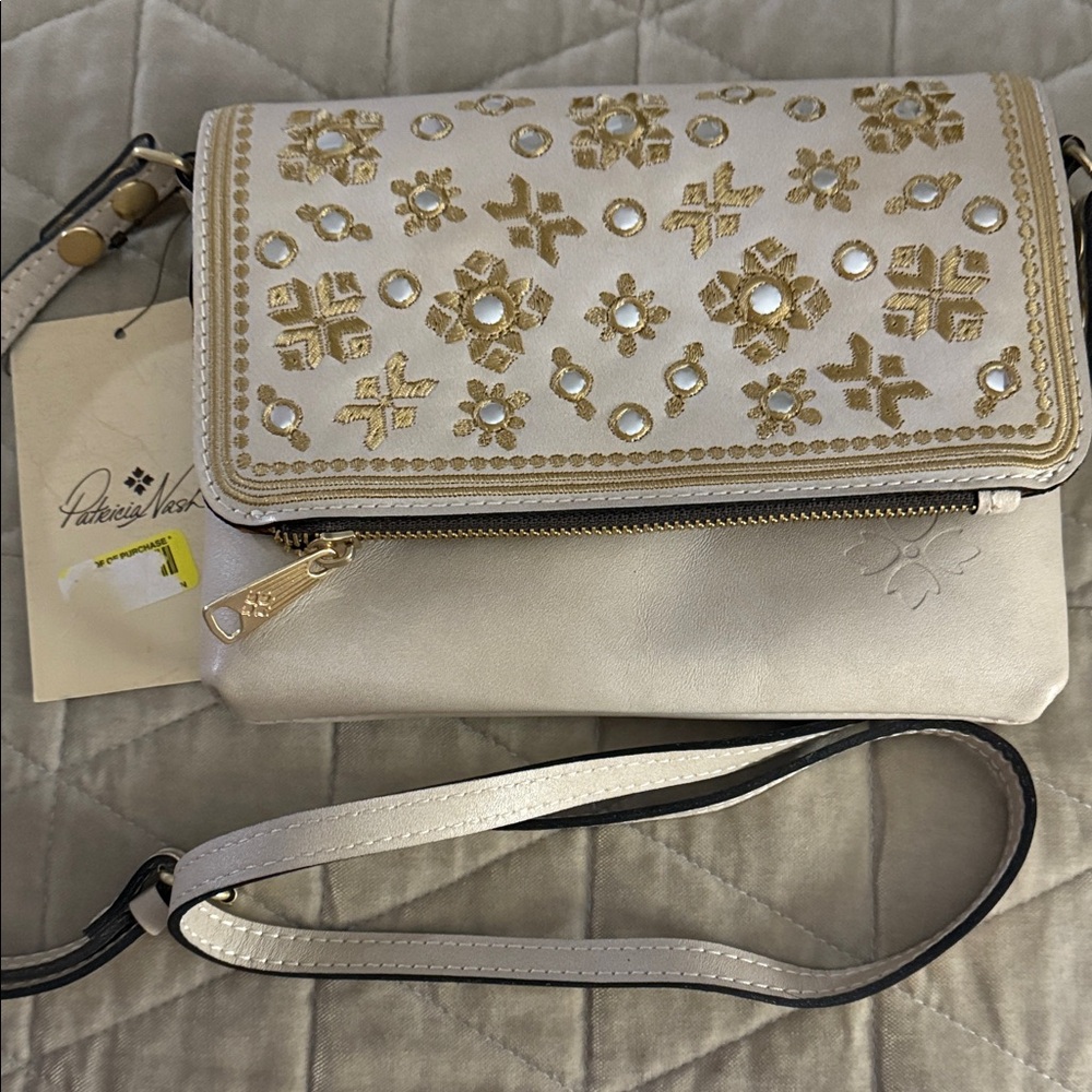 Patricia Nash Cream and Gold Floral Clutch(leather)